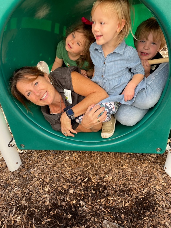 Happy children playing on the playground